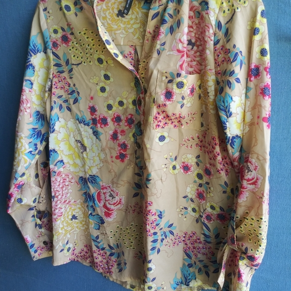 New Directions Women's Petite Medium Tan Floral Blouse - Picture 2 of 4